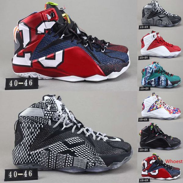 

athletic lebron 12 elite kids basketball shoes men what the black white metallic gold multi sneaker size 40-47