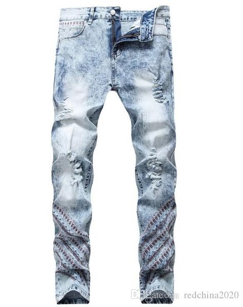 

2020 mens designer jeans distressed ripped biker cowboy famous skinny straight slim washed destroyed vintage casual trousers 5678, Blue