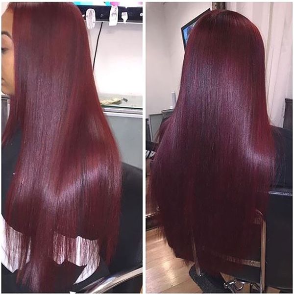 

10-30 inch straight brazilian wine red 13x6 99j lace front human hair wigs 370 lace frontal wig pre plucked with baby hair, Black;brown