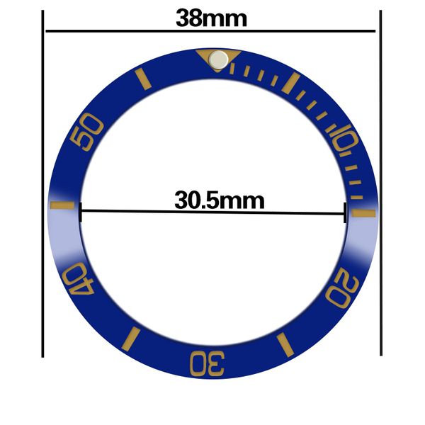 

watches spare parts, 38mm blue yellow font ceramic bezel suitable for 40 mm sub automatic watch