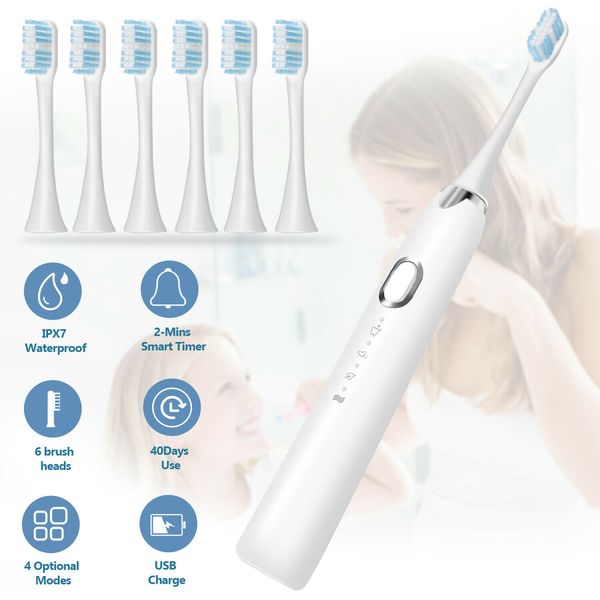 

sonic ultrasonic electric toothbrush rechargeable 4 cleaning mode + 6 brush head