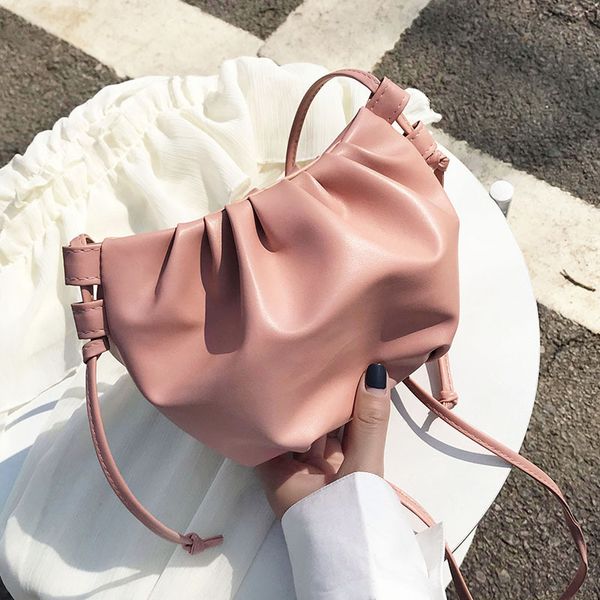 

2020 new shoulder bag women's casual fashion korean version of the solid color fold