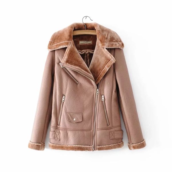 

thick warm burgundy outerwear black fleece women 2019 faux leather jacket coats ladies winter girls wild oversize fur liner coat