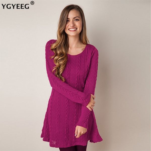 

ygyeeg autumn winter long sleeve 8-colors knitted sweater dress elegant fashion women's clothing casual loose mini dresses s-xl, Black;gray