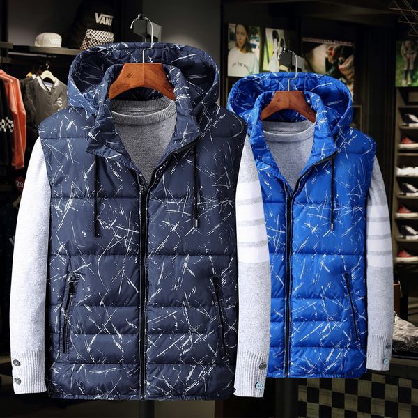 

6xl 8xl 10xl fashion hooded vest men thicken warm cotton-padded waistcoat male sleeveless jacket hat detachable plus size, Black;white