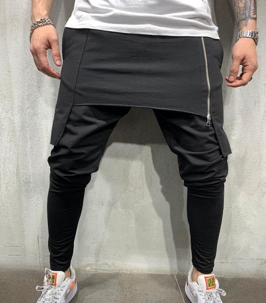 

autumn mens harem pants elastic waist stripe pockets casual loose drop crotch trousers men streetwear hip hop pants, Black