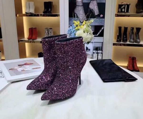 

luxury designer womens ankle high heel 11cm with diamond pointed toes boots cow leather shoes size 35-41, Black