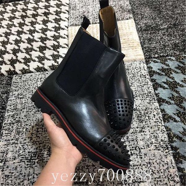 

2019 red bottom ankle boots for men spikes toe luxury designer footwear slip on booties outdoor party wedding loafers fdzhlzj, Black