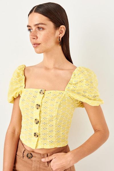 

trendyol yellow bubble sleeve blouse twoss19xb0064, White