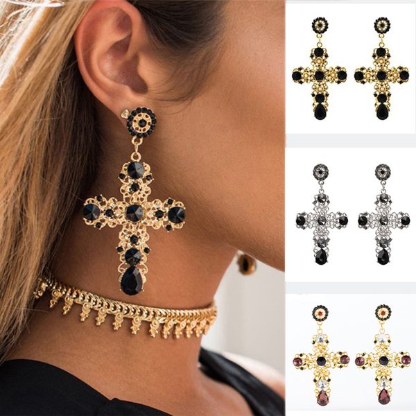 

3 color ear charm nailing cuba locke cross decoration european and american personality exaggeration fashion jewelry earring, Golden