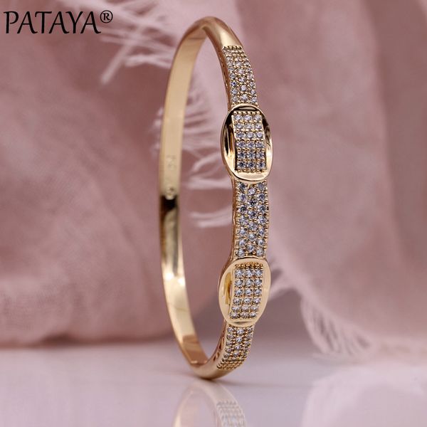 

pataya новые свадебные женщины браслеты fine jewelry способа 585 розовое золото микро-воск inlay натуральный циркон уникальные полые браслет, Black