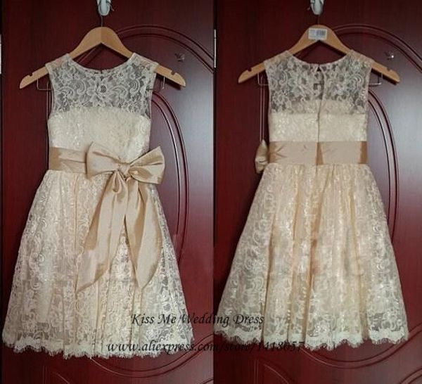 

champagne lace flower girl dresses for weddings real p bow girls junior bridesmaid dress kids prom dresses 2015, Red;yellow