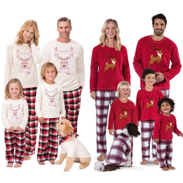 

family christmas pajamas set xmas sleepwear nightwear elk striped pants new year matching outfits christmas baby clothes, Blue