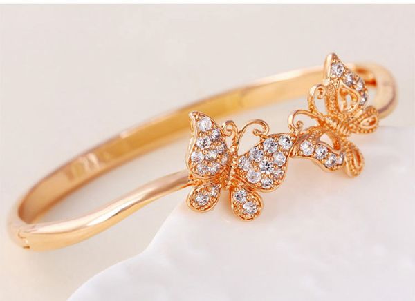 

2-butterfly design bangle 18k rose gold filled exquisite zircon inlaid womens bracelet unique jewelry, Black