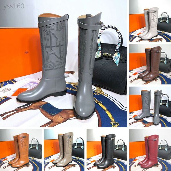 

2020 handsome autumn and winter new women's calfskin boots flat bottom with and knees leisure high boots martin women's boots, Black