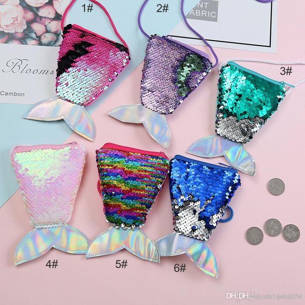 

girls mermaid tail sequin cion purse cute crossbody bags sling money change card holder wallet purse pouch for kids christmas gift, White