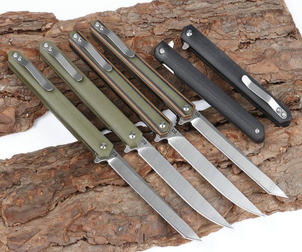 Nuovo arrivo 6 stili Coltello pieghevole Flipper con cuscinetti a sfera D2 Lama satinata G10 Maniglia Coltelli tascabili EDC con fodero in pelle