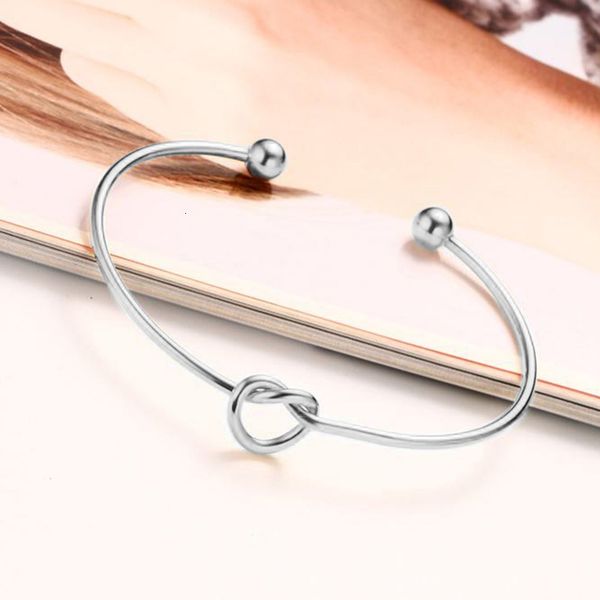 

silver love knoted cuff bracelet women open bangle stainless steel charm sister jewelry, White