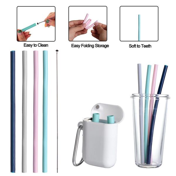

3pcs portable eco-friendly reusable silicone collapsible drinking straw travel outdoor kitchen dining barware accessories tools