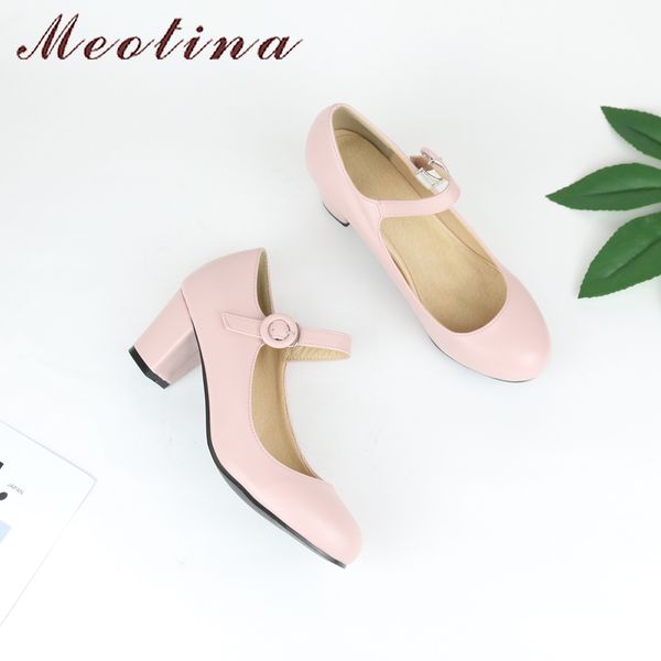 

meotina women shoes mary jane ladies high heels white wedding shoes spring thick heel pumps shoes black pink plus size 43 9