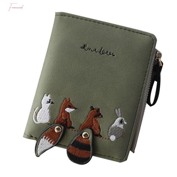 

womens wallet lovely cartoon animals short leather female small coin purse hasp zipper purse card holder for girls, Red;black