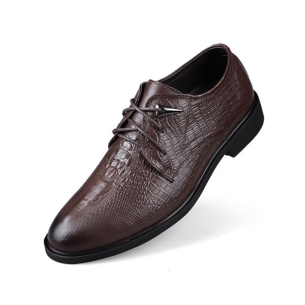 

crocodile grain 2019 new men's business dress shoes genuine leather formal brogue shoes men british style oxfords, Black