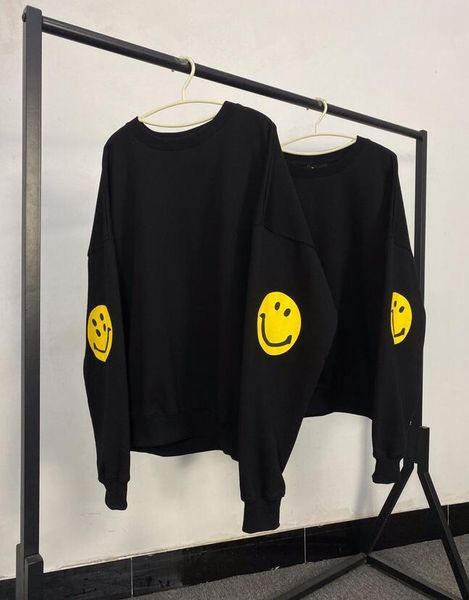 

20ss мужская конструктор дизайнер hoodie kanye arm улыбайтесь печать толстовка tee хлопок футболки высокого качества футболка размер s, m, Black