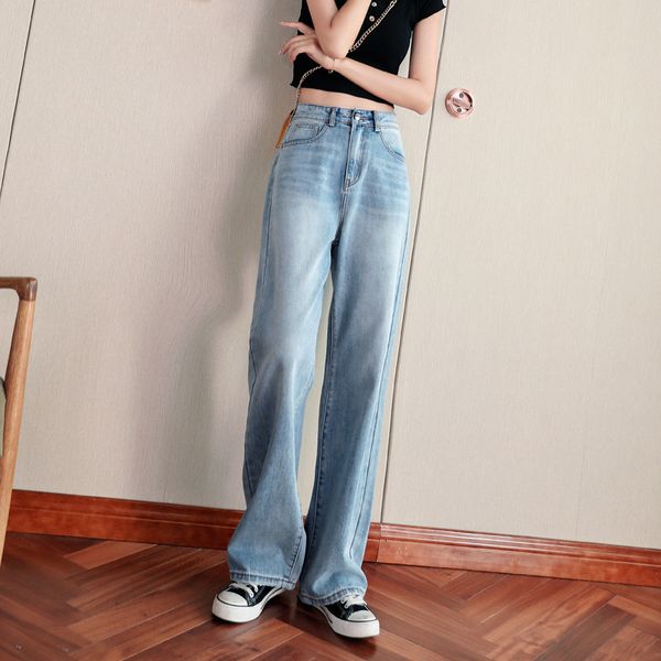 

high waisted jeans wide leg pants women's loose-fit autumn new korean version of the thin fashion jeans, Blue