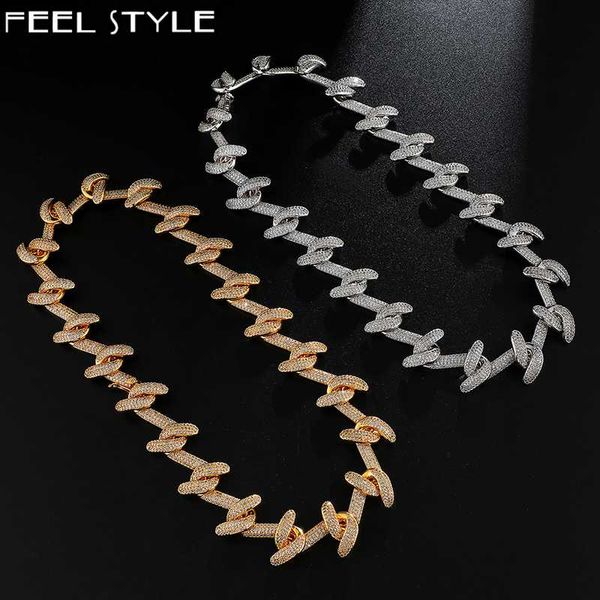 

hip hop 22mm heavy thorns cuban necklace out bling cz cubic zirconia necklaces chains for men jewelry, Silver
