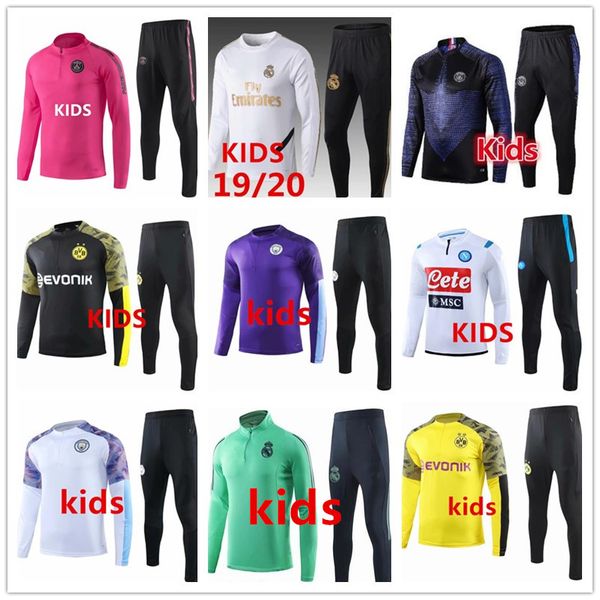 

19 20 real madrid kids soccer tracksuit 2019 2020 mbappe hazard survetement de football training suit jogging chandal futbol, Black