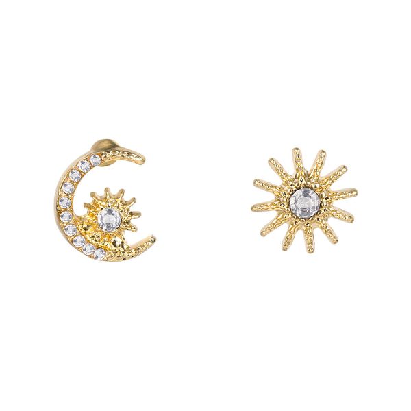 

epi new fashion inlaid zircon stars moon asymmetrical earrings high-quality temperament women ear jewelry gift, White