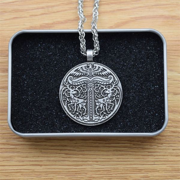 

irminsul viking yggdrasil deer eagle necklace tree of life pendant with exquisite box, Silver