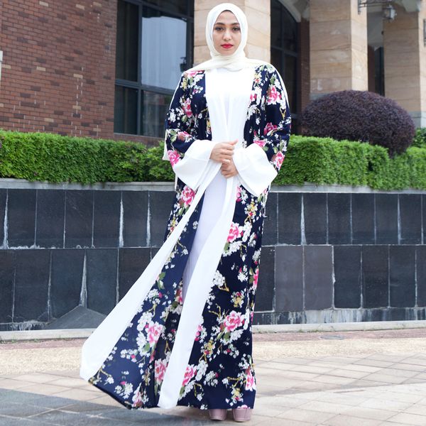 

plus size 2019 spring abaya kimonos musulmane women long floral maxi cardigan dress dubai turkish islamic arab prayer clothing, Red