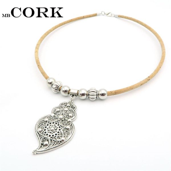 

natural cork portuguese viana heart necklace handmade women original necklace wooden jewelry set-019-a, Silver