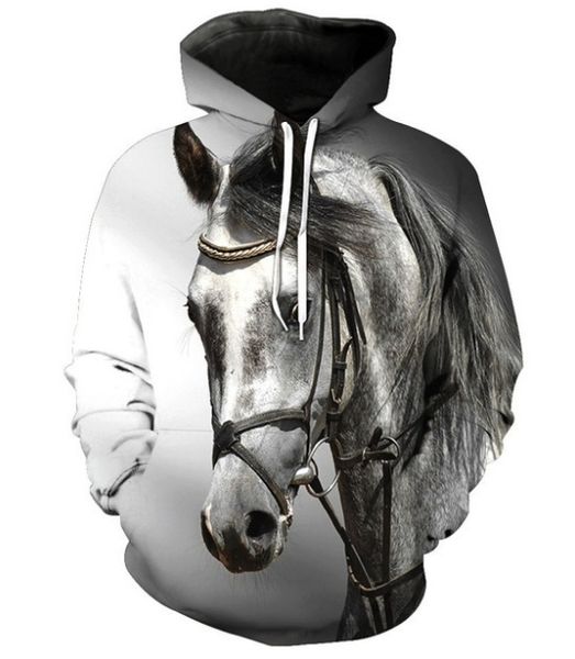 

новые моды толстовки мужчины / женщины толстовки 3d печати белая лошадь животных шаблон тонкий мужской тонкий стильный с капюшоном толстовки, Black