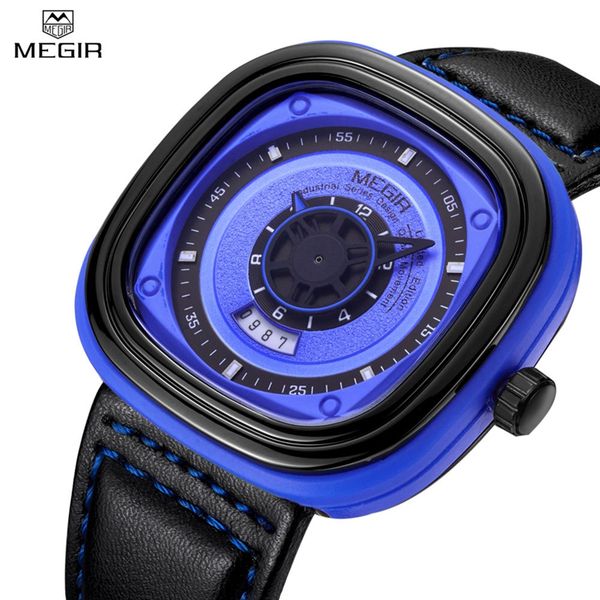 

new arrivals timelimited designers new style megir mens 3degree waterproof square genuine leather quartz watch free, Slivery;brown