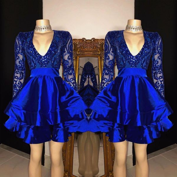 

shiny royal blue long sleeves sequin homecoming dresses short prom dress knee length special occasion party gowns bc3995, Blue;pink