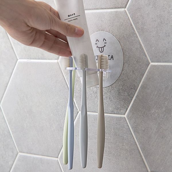 

punch-toothbrush rack toothpaste storage holder suction wall shaped bathroom toileties organizer hook bathroom sinks