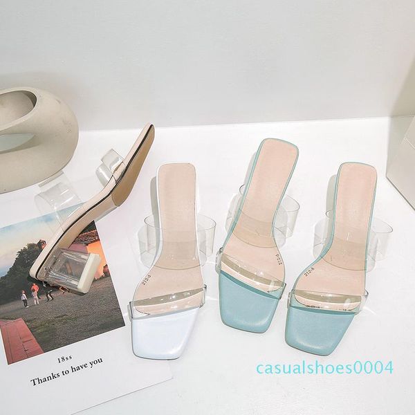 

wholesale transparent jelly women's slippers summer open toes fashion woman slides square heels sandals mule footwear zapatos de muje a, Black
