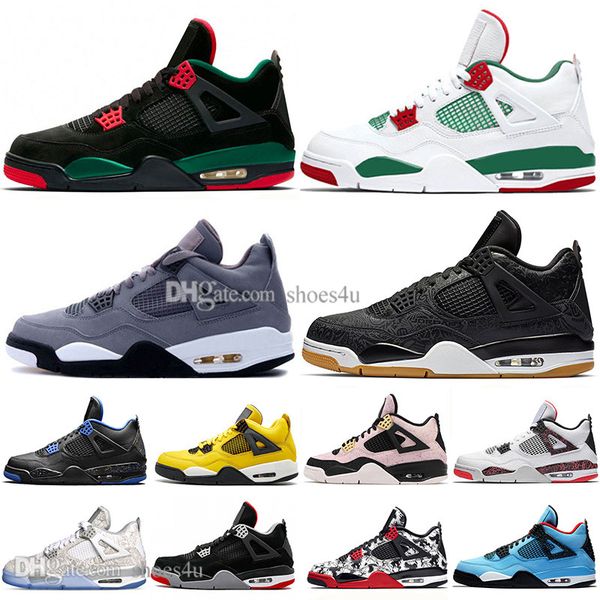 

boys 2019 bred 4 4s what the cactus jack laser wings mens basketball shoes denim blue pale citron men sports designer sneakers 36-47