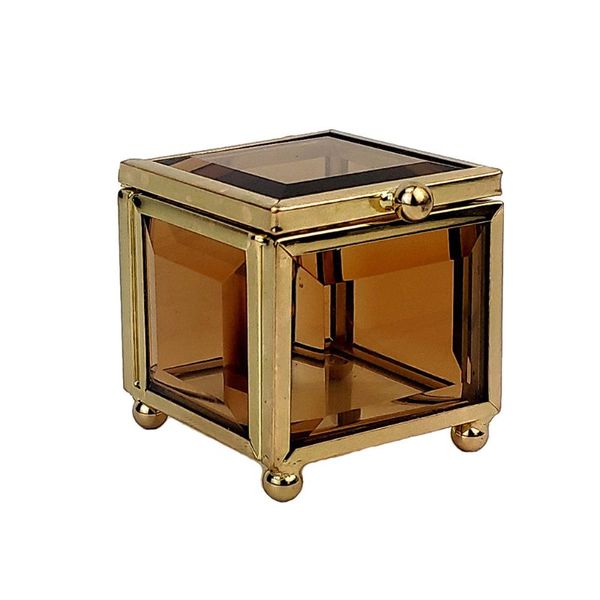 

geometrical gold glass jewelry box jewelry organize holder plants container 634d, Pink;blue