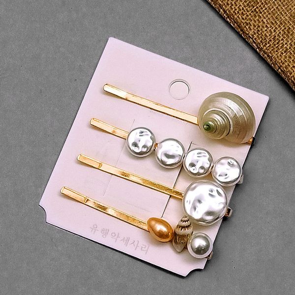 

4шт морская звезда оболочки жемчужные заколки для волос для девочек женщин богемия морской стиль каури барокко жемчужные заколки для волос п, Golden;white