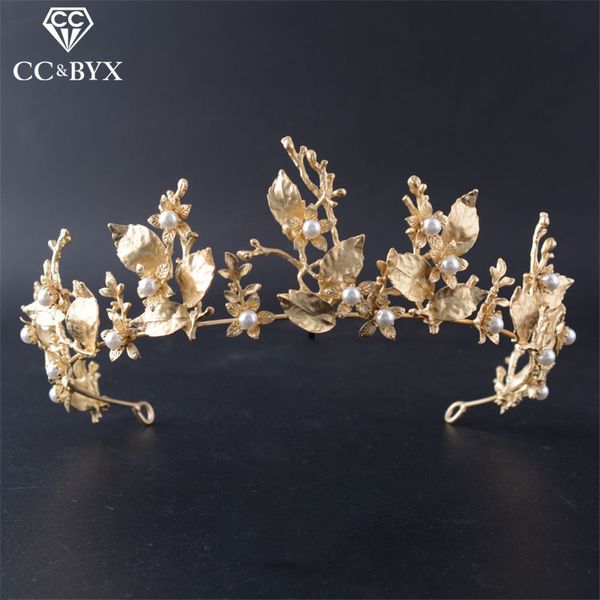

cc tiaras and crowns forest style crystal pearl leaf shape wedding hair accessories for bride engagement fine jewelry gift hg518, Golden;white