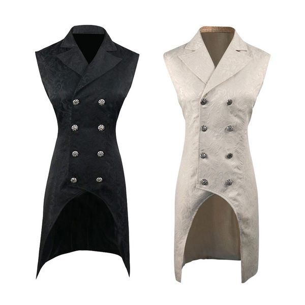 

oeak men double breasted lapel collar waistcoat jacquard vest steampunk swallowtail jacquard damask double breasted dress, White;black