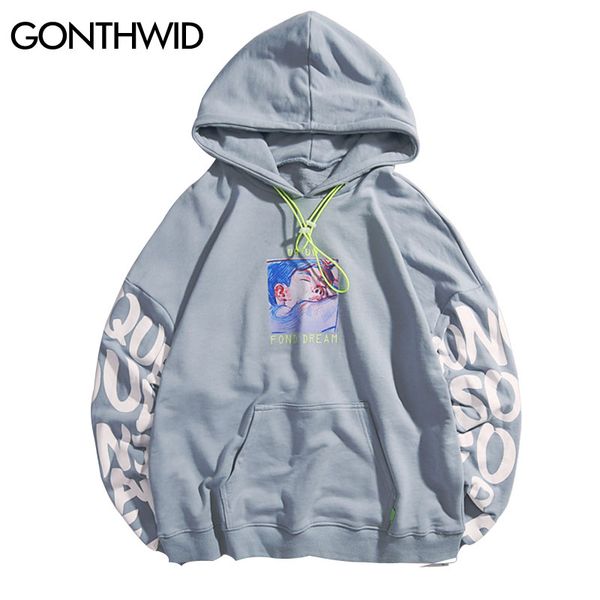 

gonthwid fond dream graffiti graphic print sweatshirts hoodies men harajuku hip hop casual pullover hooded streetwear fashion, Black