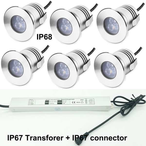 

10шт ip68 3w мини-светодиодный прожектор + ac110v-220v ip67 источник питания 3w led подземный пруд свет dc12-24v сад погребенное освещение