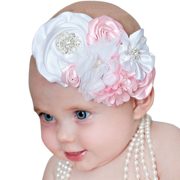 

new gril baby hair bands crystal flower elastic headbands headwear head band hair accessories ing, Slivery;white