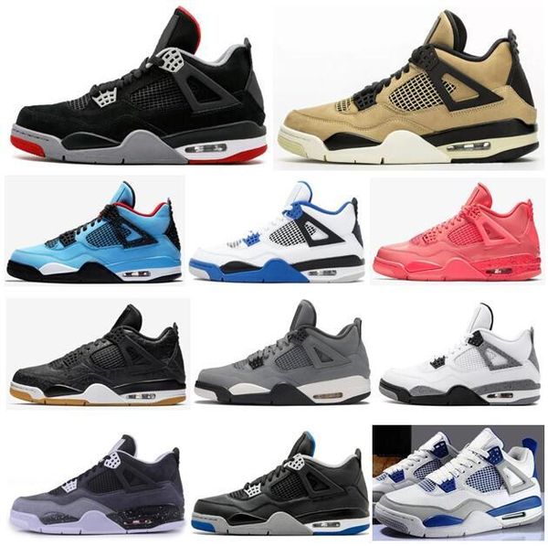 

new 4s mushroom bred laser black gum punch men basketball shoes 4 motorsport game royal fear pack military blue sneakers with box