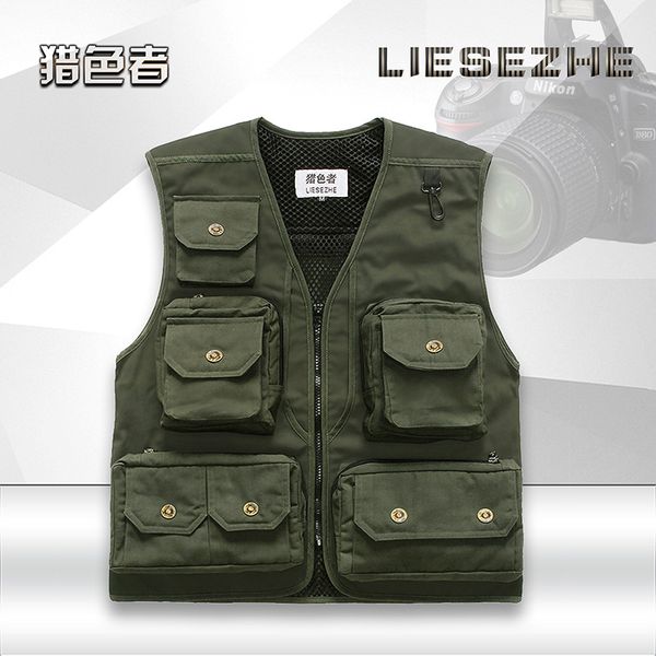 

2020 мужчины хлопчатобумажная ткань мульти-карманы повседневный жилет молния v-образным вырезом жилет, Black;white