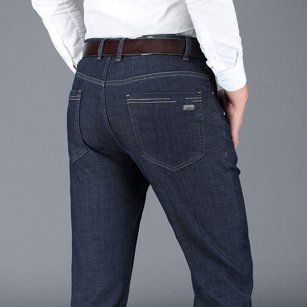 

fall thick men business straight jeans are loose leisure trousers soft bamboo dyer comfortable breathable men's trousers, Blue